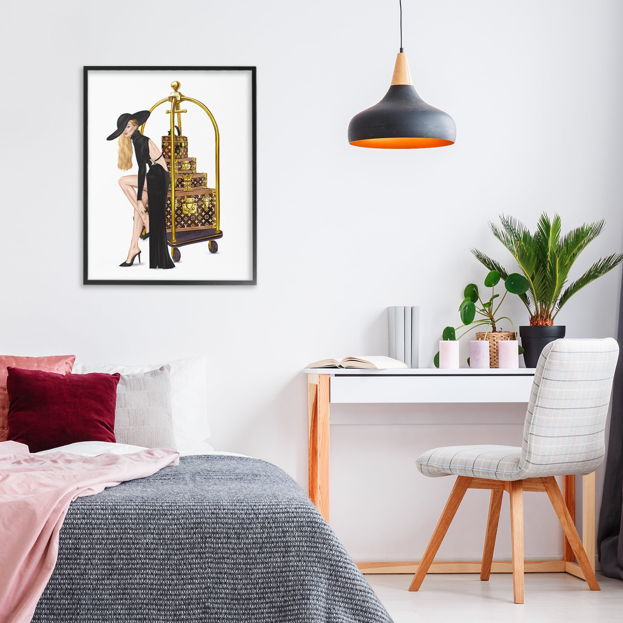 Fashionista with Hotel Luggage Black Framed Giclee Art, design by Ziwei Li
