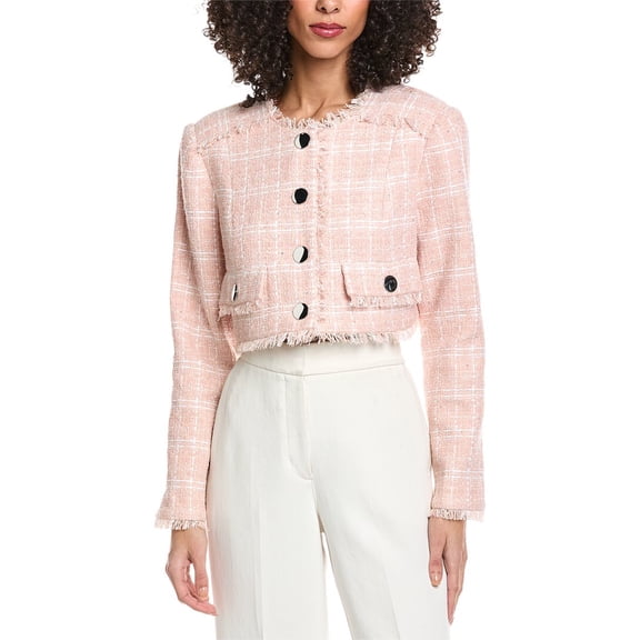 Toccin womens Lainey Crew Neck Cropped Tweed Jacket, 4, Pink