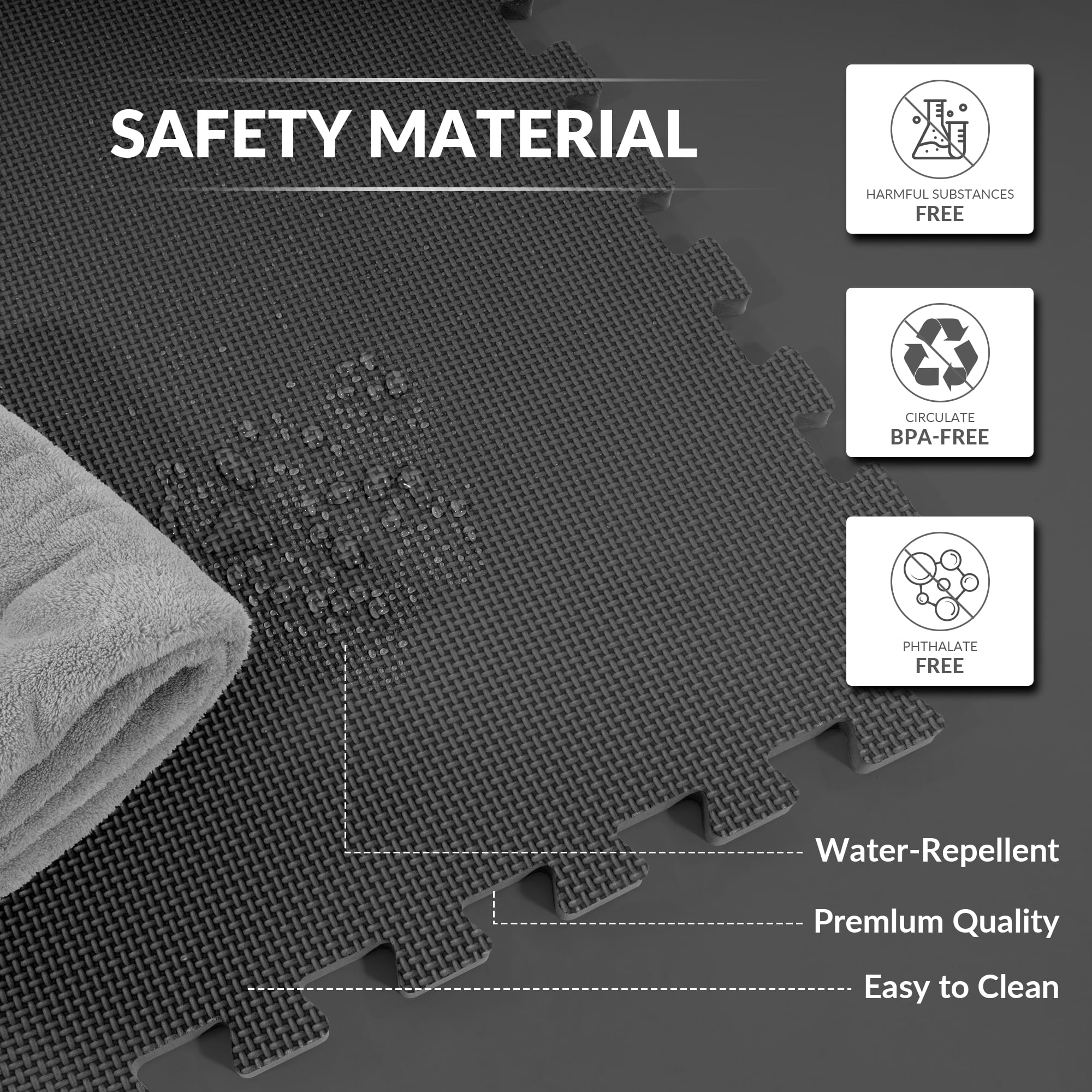 FlexWave 12-pack 1/2-inch Thick High-Density EVA Splicing Mat, 48 Square Feet, Tool-Free, Quick Assembly, Shock-Absorbing, Non-Slip and Waterproof, Suitable For Yoga , Black