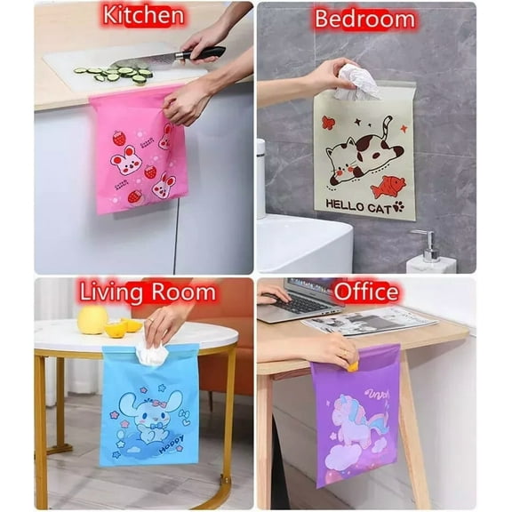 FINE MAKER 60PCS Easy Stick-On Car Trash Bag Disposable Portable Kitchen Office Trash Bags