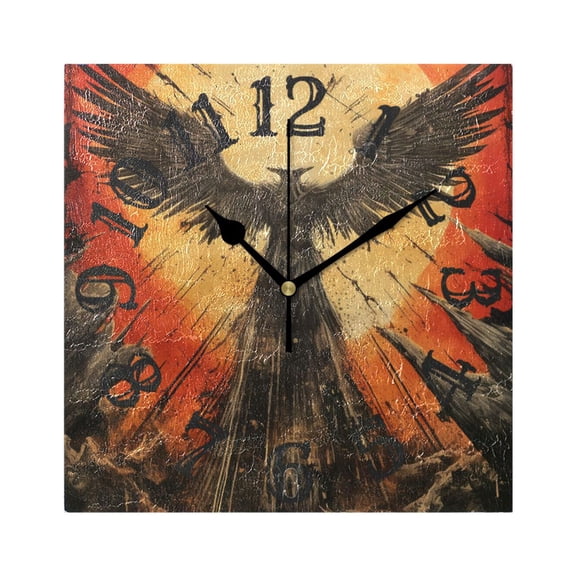 Bird Sun Wings Wall Clock Square Silent Non Ticking Battery Operated Clock for Home Bathroom Kitchen Bedroom Living Room