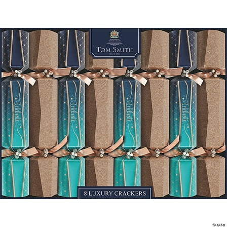 Morris Costumes - 8" Tom Smith Blue & Gold Celebrate Luxury Christmas Party Crackers - 8 Pc. - 8 inches