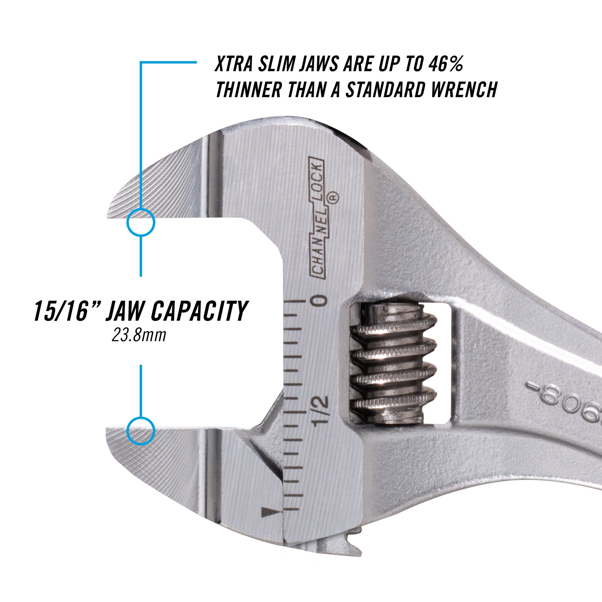 CHANNELLOCK 6-inch Adjustable Wrench, Precise .94-inch Extra Slim Jaw Capacity (806SW)