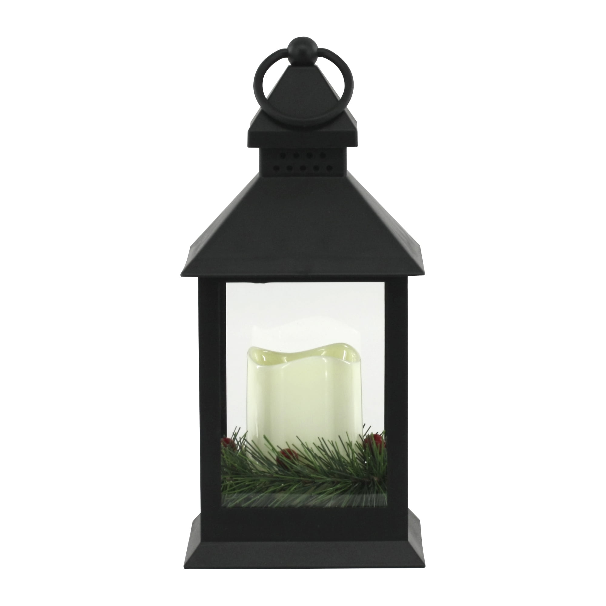 Holiday Time Christmas 9-inch Plastic LED Pillar Candle Lantern, Black