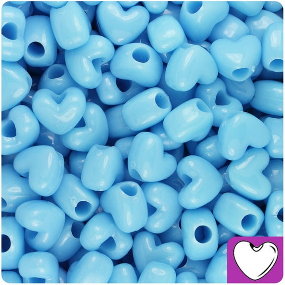 BeadTin Baby Blue Opaque 12mm Heart Pony Beads (250pcs)