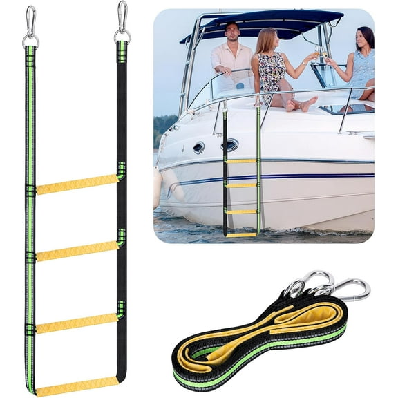 ABCISI Rope Boat Ladder, 4 Step Heavy Duty 440lbs Strength Foldable Boarding Rope Ladder, Climbing Rope Ladder for Inflatable Boat, Pontoon Boat, Kayak, Motorboat, Sailboat, Canoeing