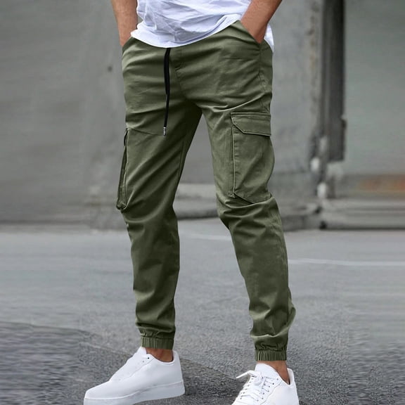 KIHOUT Men's Tapered Cargo Joggers Lightweight Polyester Pants with Drawstring Waist for Casual and Outdoor Wear
