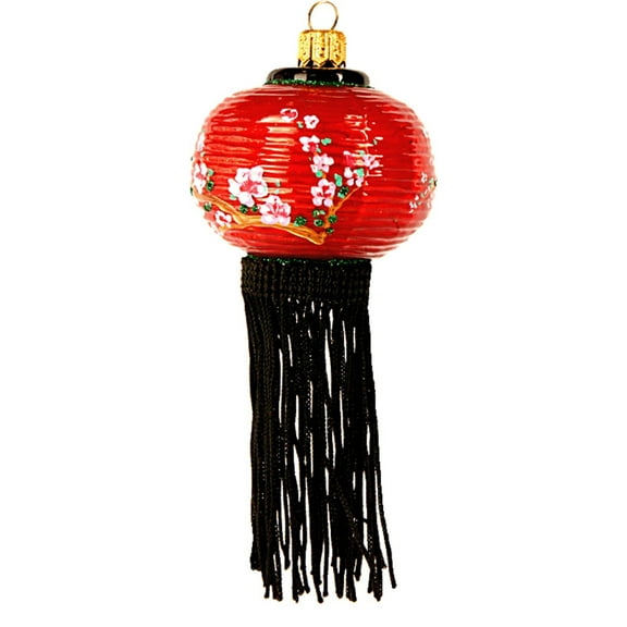 Red Asian Paper Lantern Polish Blown Glass Christmas Ornament Decoration