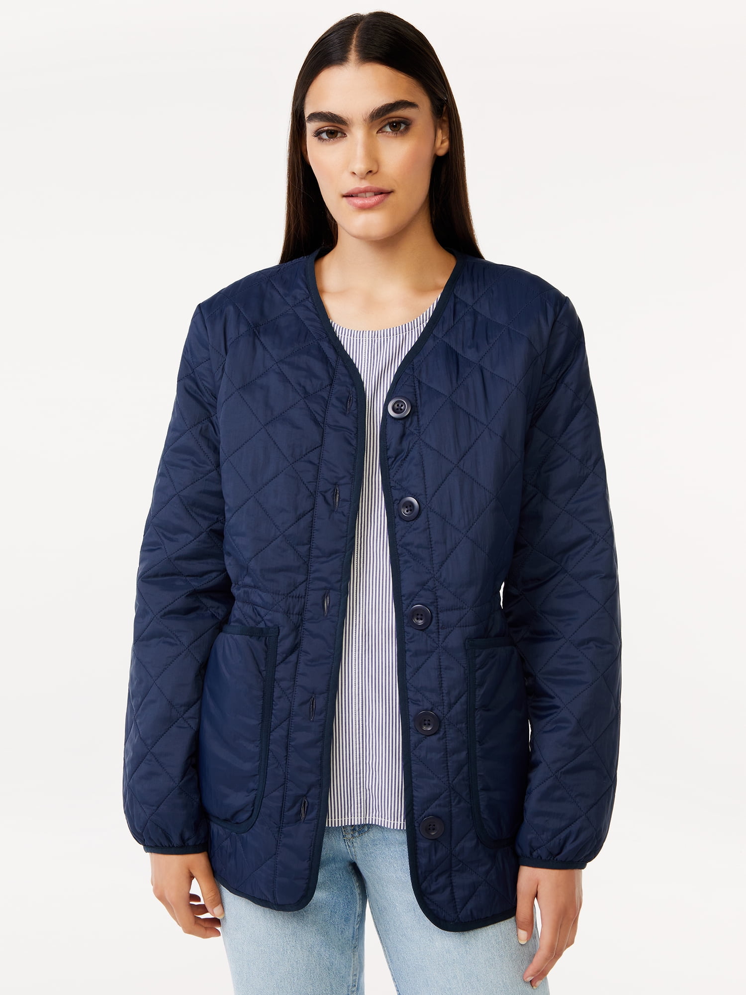 Free Assembly Women's Quilted Cinched Waist Liner Jacket - Walmart.com