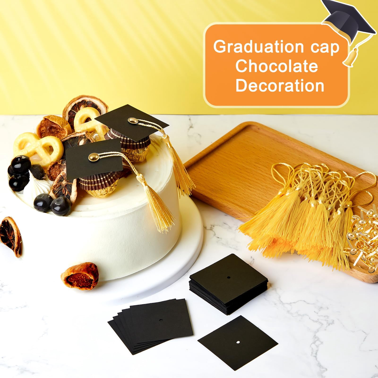 50 Black Graduation Cap Cupcake Toppers Chocolate Mini Decor for 2026 Theme Parties