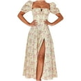 thumbnail image 1 of Leutsin Robe Longue Décontractée en Mousseline pour Femmes à Imprimé Floral, à Manches Courtes, Fendue, 1 of 8