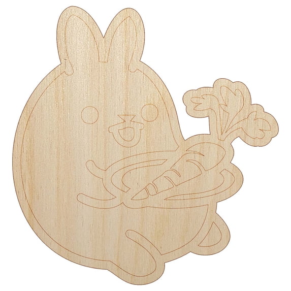 Cute Kawaii Bunny Rabbit Eating a Carrot for Lunch Wood Shape Unfinished Piece Cutout Craft DIY Projects - 6.25 Inch Size - 1/8 Inch Thick