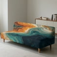 thumbnail image 6 of SCRAWLGOD Marble Print Orange Cyan Armless Futon Cover Futon Mattress Covers Soft Elastic Dustproof Couch Slipcover Washable Sofa Bed Protector with Elastic Bottom, 6 of 7