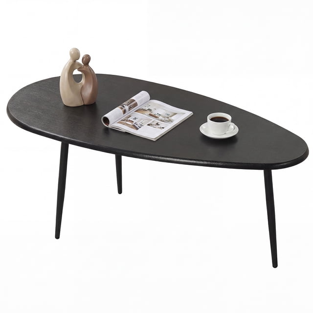 Costway Oval Coffee Table, Mid Century Center Table with Sturdy Metal Construction for Home Black