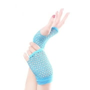 Zyooh Nylon Fingerless Fishnet Gloves Wrist Stretch Mesh Gloves For 80'S Theme Party Women Costume Accessories Sky Blue