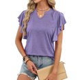 thumbnail image 3 of Kixjoy Trendy Clothes for Women Puff Sleeve Fashion V Neck Shirts Lightweight Plain Tunic T Shirts Casual Summer Outfit for Women, Purple 2XL, 3 of 5