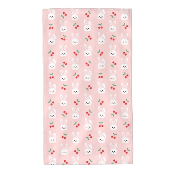 Honeii Rabbit And Cherry Print Quick-Dry Microfiber Towel, Shower Towel 27.5x16in,Absorbent Bathroom Towel for Beach, Pool, and Travel