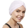 thumbnail image 2 of Soft Terry Cloth Turban Head Cover with Reversible Knot or Button Front - White, 2 of 3