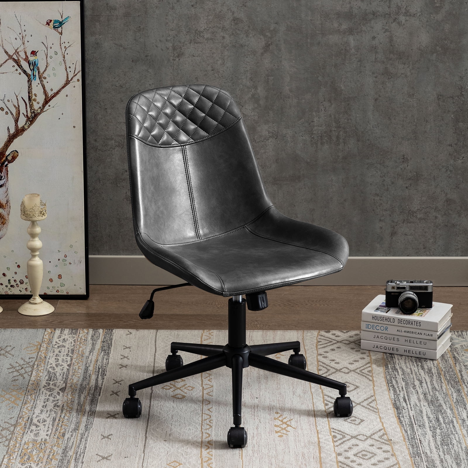 Duhome Desk Chair Faux Leather Swivel Office Chair with Wheels Computer Chair Adjustable Height, Gray