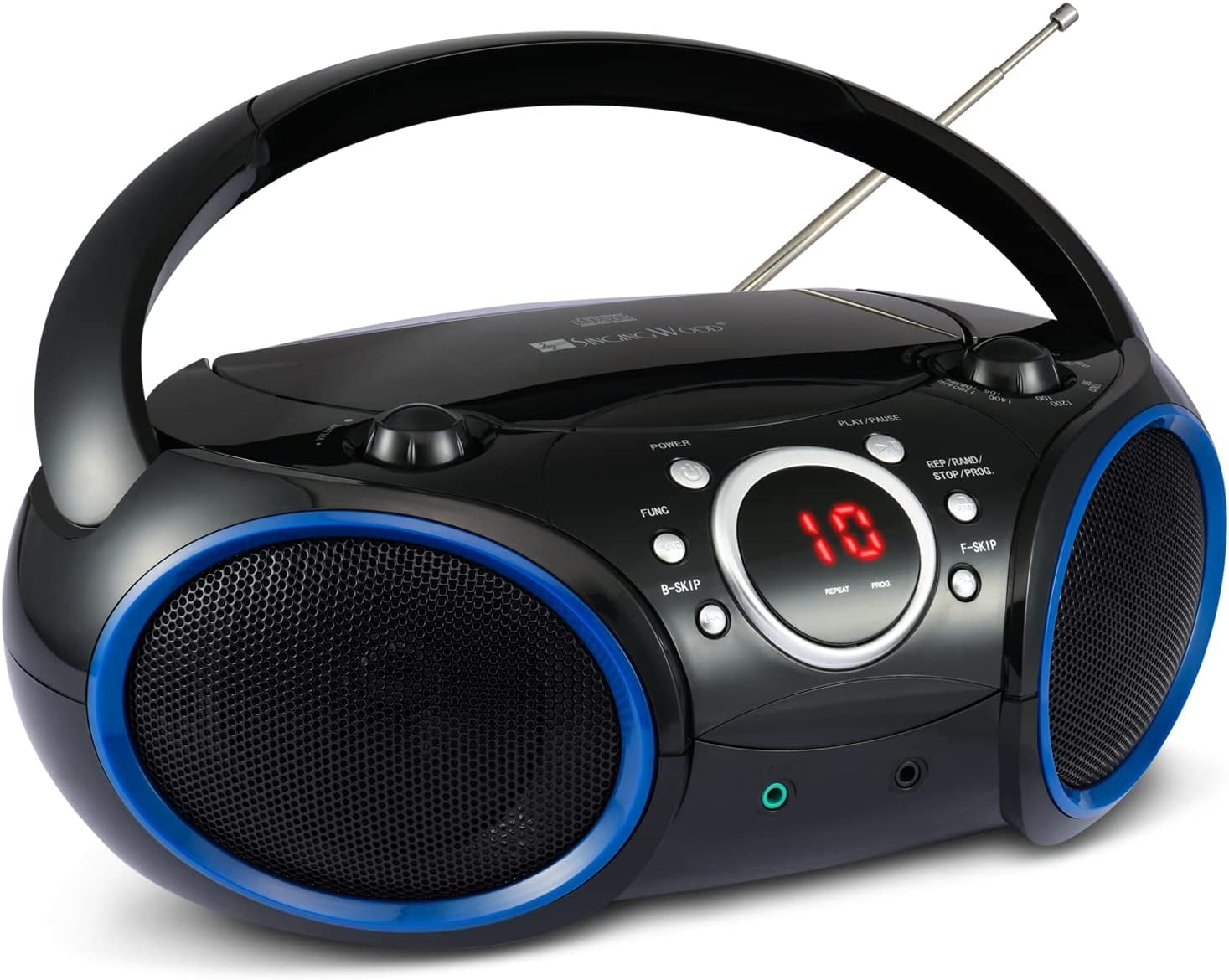 singing wood SBX030C Portable CD Boombox with AM FM Stereo, Aux Input, Headphone Jack, AC/Battery Powered, Blue