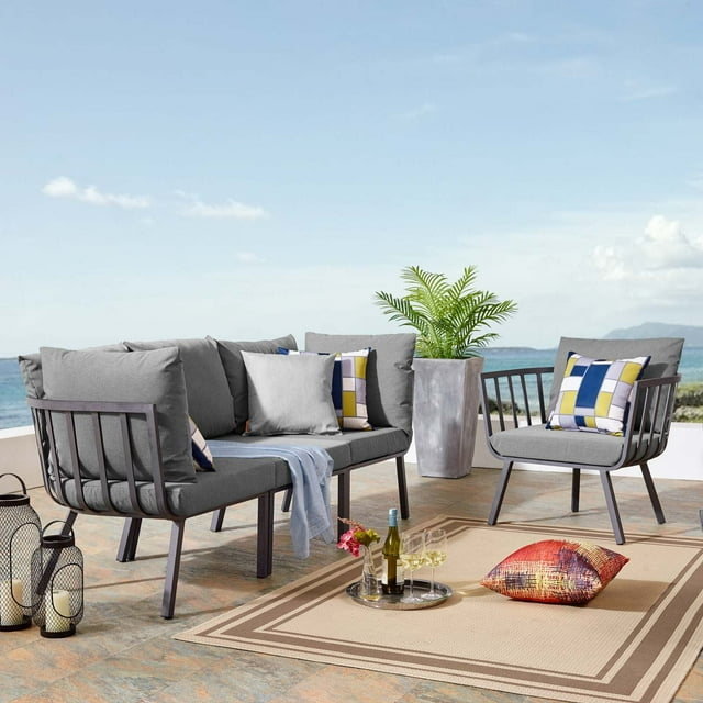 Modway Riverside 4 Piece Outdoor Patio Aluminum Set in Gray Charcoal