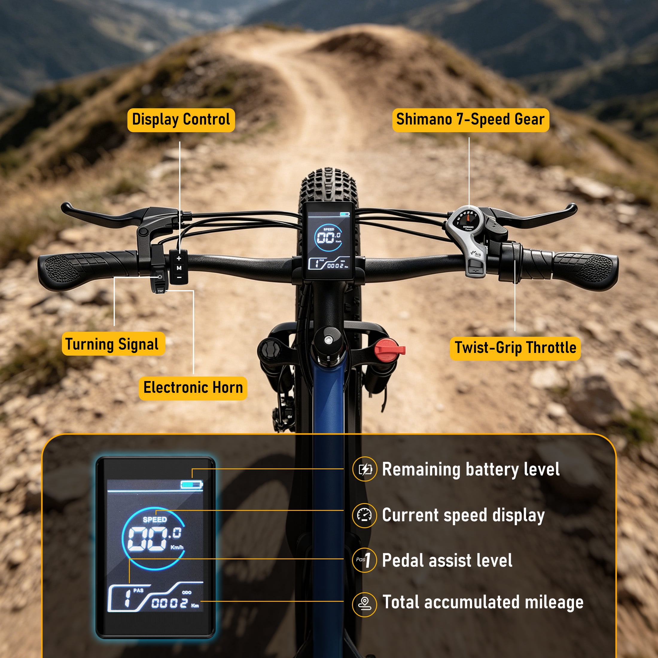 AMYET EB26 Electric Bike for Adults, Peak 1500W 48V 15Ah, 26" Fat Tire Ebike, E-Mountain Bicycle, UL2849