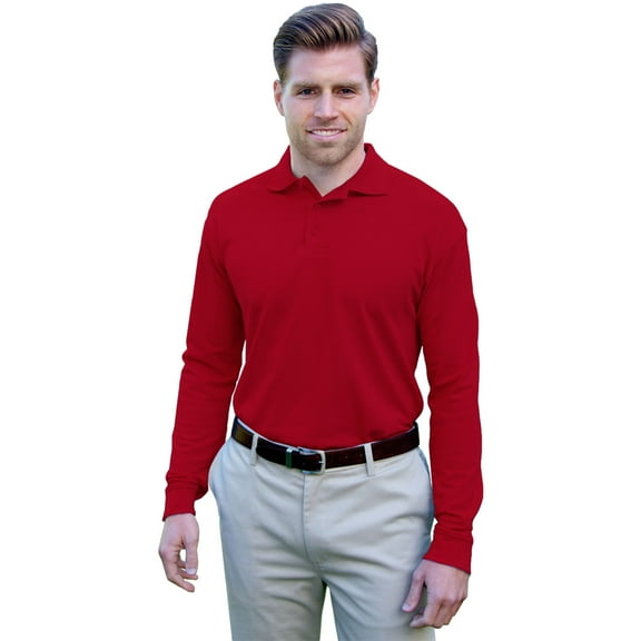 BlueGeneration Adult Soft Touch Long Sleeve Polo - Red 4 Extra Large Solid
