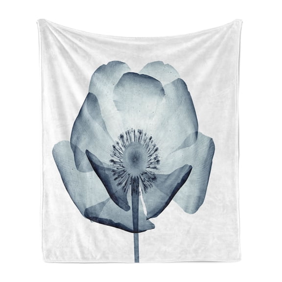 Flower Soft Flannel Fleece Blanket, Closer Vision of a Poppy Flower Inner Structure of a Complex Nature Inspiration Art, Cozy Plush for Indoor and Outdoor Use, 70" x 90", Teal White, by Ambesonne