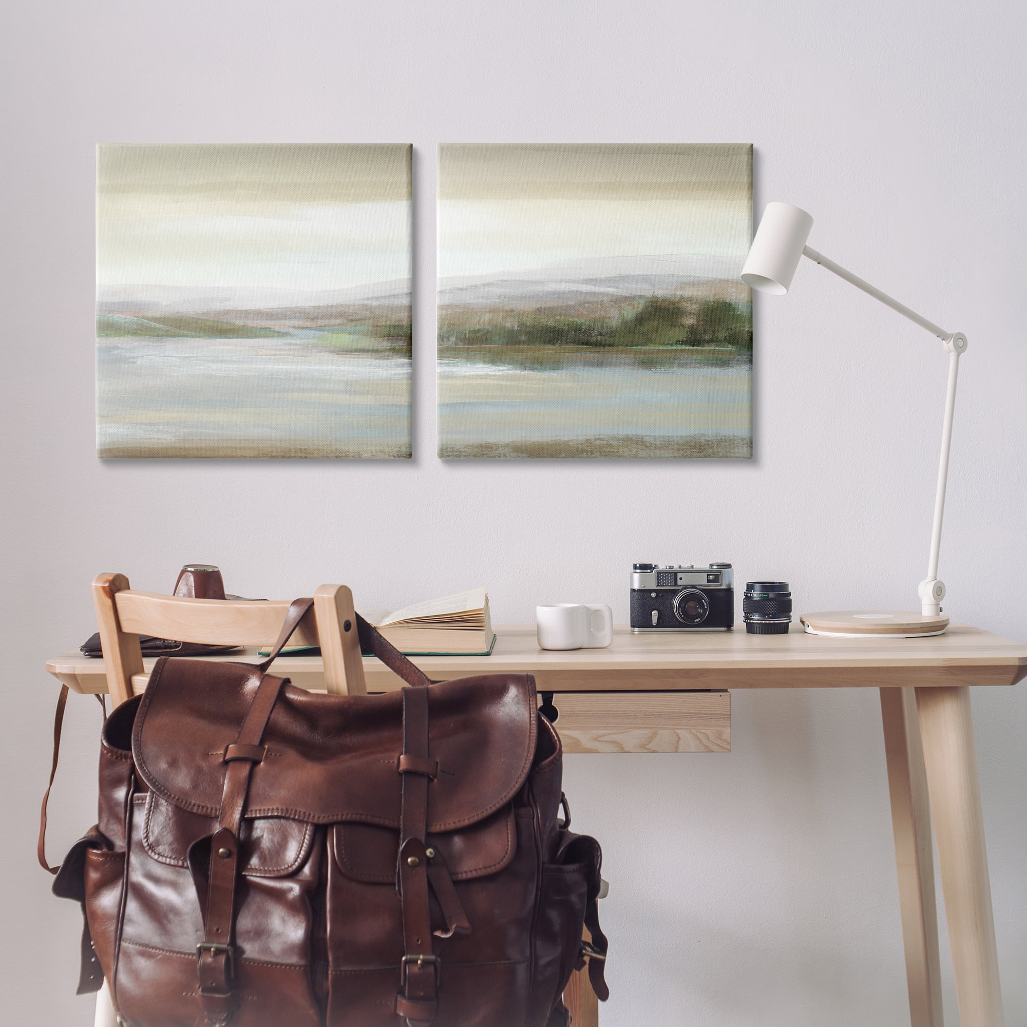 Stupell Industries Abstract Lakeside Landscape Landscape & Nature Painting Wrapped Canvas Art Print Wall Art, 24 x 24, Set of 2