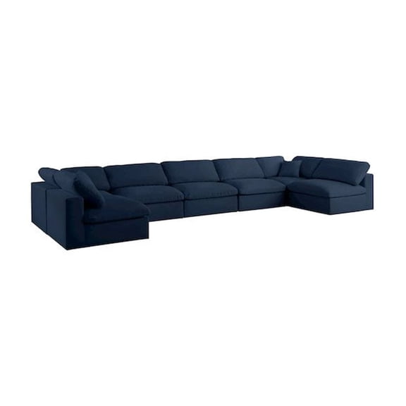 Meridian Furniture Serene Navy Linen Fabric Deluxe Modular Sectional