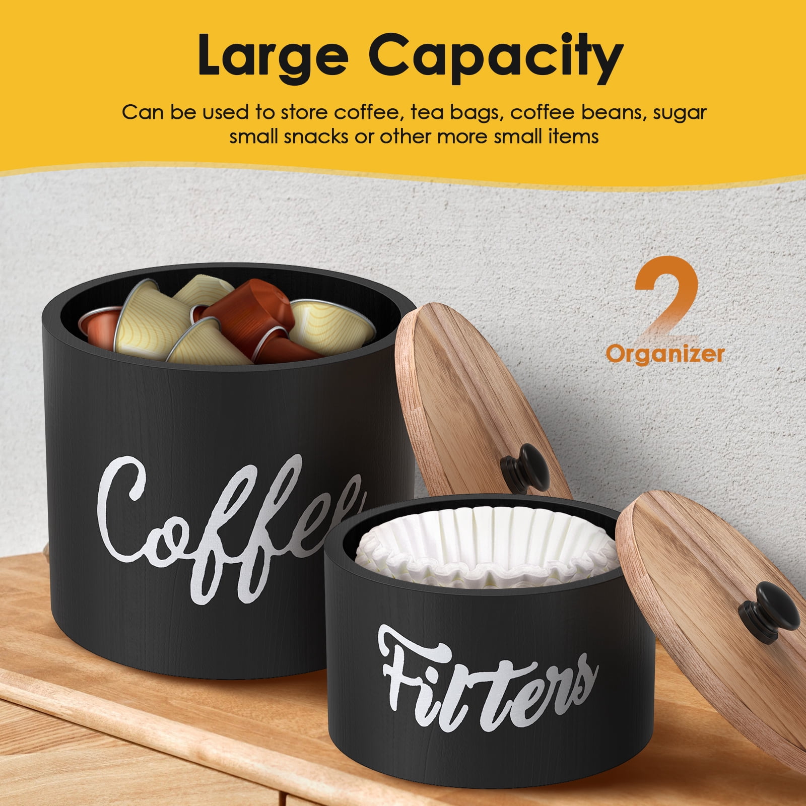 NUAHRHY 2pcs Wood Coffee Filter Holder Dispenser Storage Container Dispensers with Lid Enduring Filter Container for Counter Decor