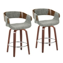 Elisa Mid-Century Modern Counter Stool In Walnut And Grey Fabric - Set Of 2