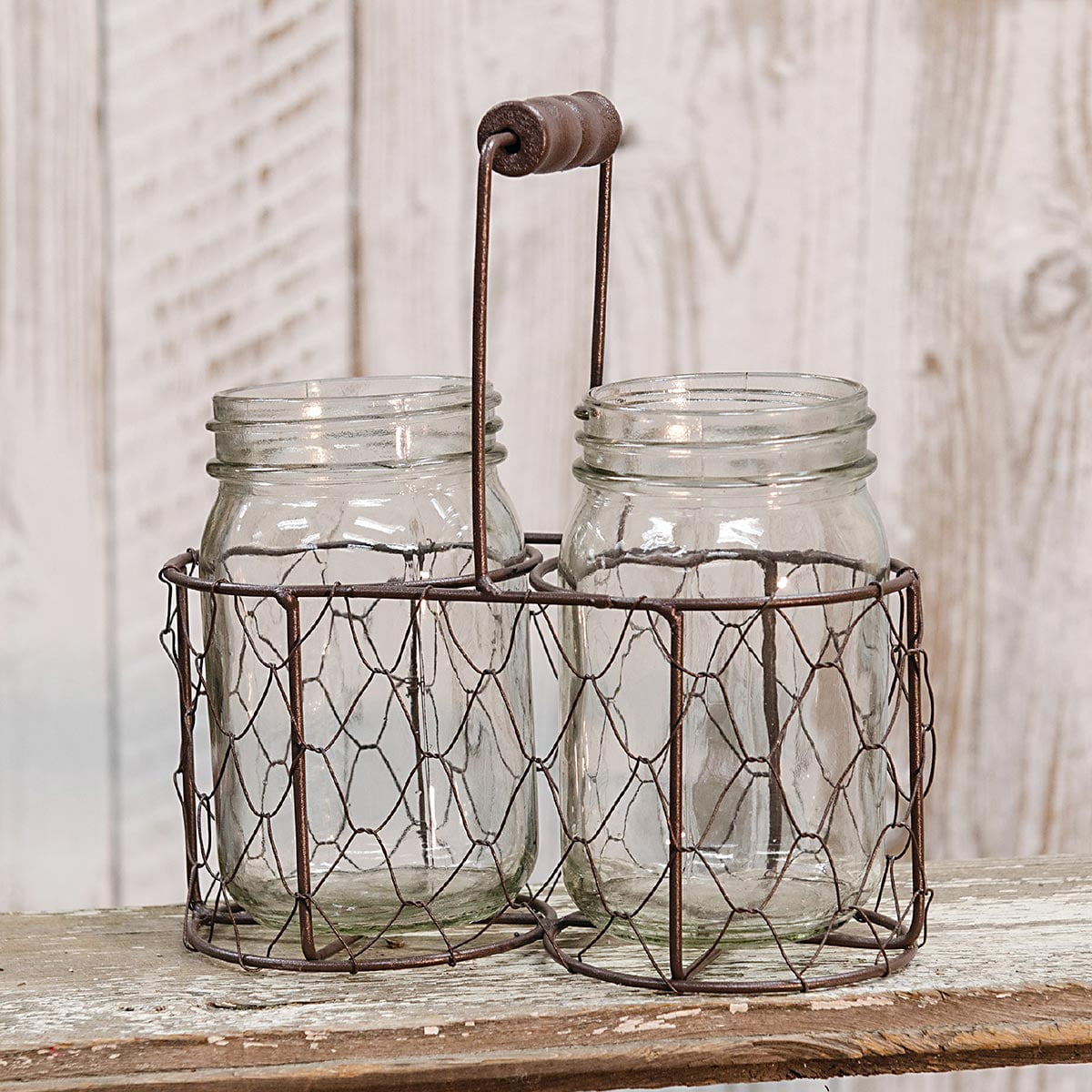 Mason Jars in Chicken Wire Basket