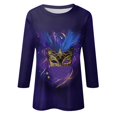 thumbnail image 4 of Mardi Gras Outfits for Women 3/4 Sleeve Plus Size Top, Soft Crew Neck Graphic T-Shirt, Casual Loose Fit Carnival Parade Shirt for Festival Party, 4 of 5