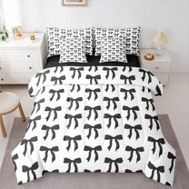 jejeloiu Black Lovely Bow 7pcs Bedding Comforter Set,Cute Cartoon Bowtie Queen Bedding Sets For Girls Reversible