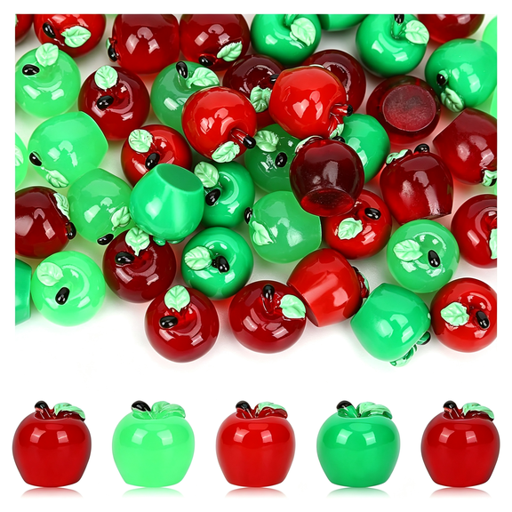 LQSEO 50Pcs Mini Res" Apples Red Green Tiny Apples Figurines,Artificial Fall School Crafts Ornaments for Vase Filler,Party Supplies,Home School Table Decor
