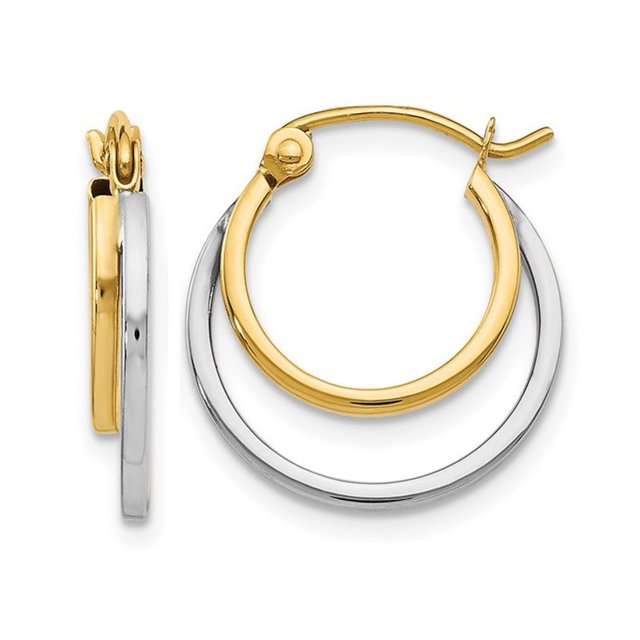 14K Yellow and White Gold Double Hoop Earrings