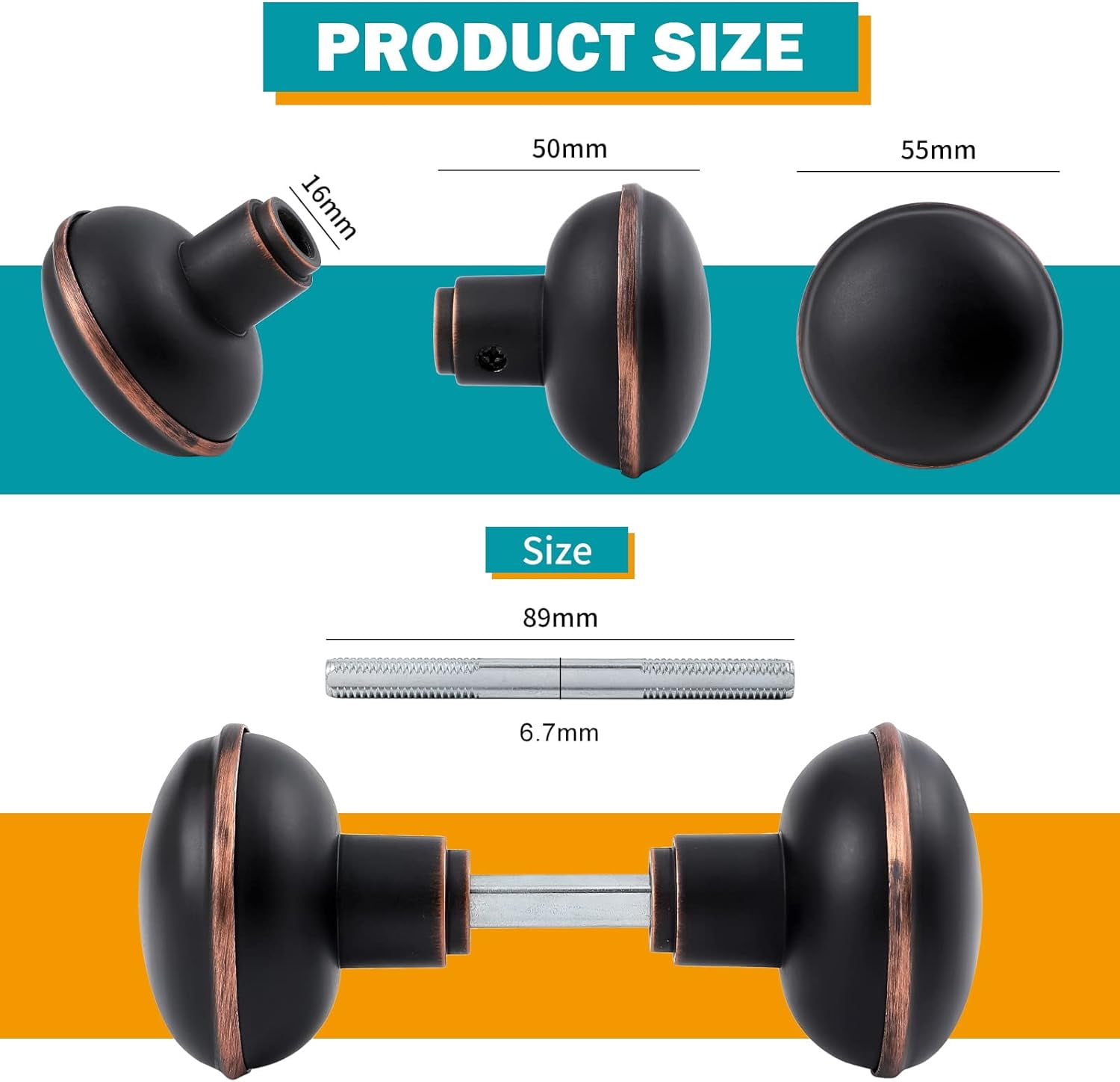 2 Pack Vintage Style Door Knob Set with Spindle, Antique Old Door Knobs Replacement Set for Mortise Lock Interior Doors, Oil Rubbed Bronze