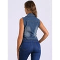 thumbnail image 3 of DARING DIVA Women's Sleeveless Jean Jacket Button Down Lapel Waistcoat XS Blue, 3 of 6