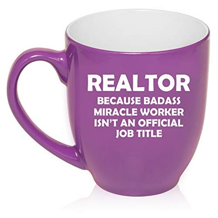 16 oz Large Bistro Mug Ceramic Coffee Tea Glass Cup Realtor Real Estate Agent Broker Miracle Worker Job Title Funny