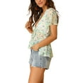 thumbnail image 4 of Allegra K Women's Floral Summer Short Flare Sleeve V Neck Peplum  Blouse, 4 of 6