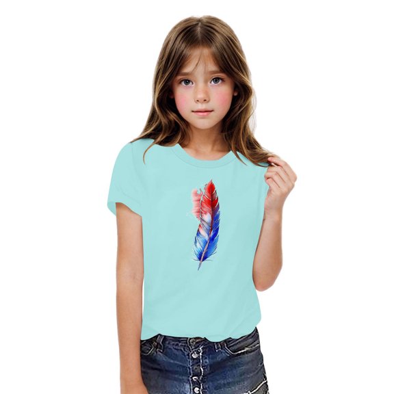 BRGZLK Boys Girls Independence Day Patriotic T-Shirts Fashion USA Flag Printed Blouse Casual Short Sleeve Round Neck Cotton Tops Blue 4-5 Years