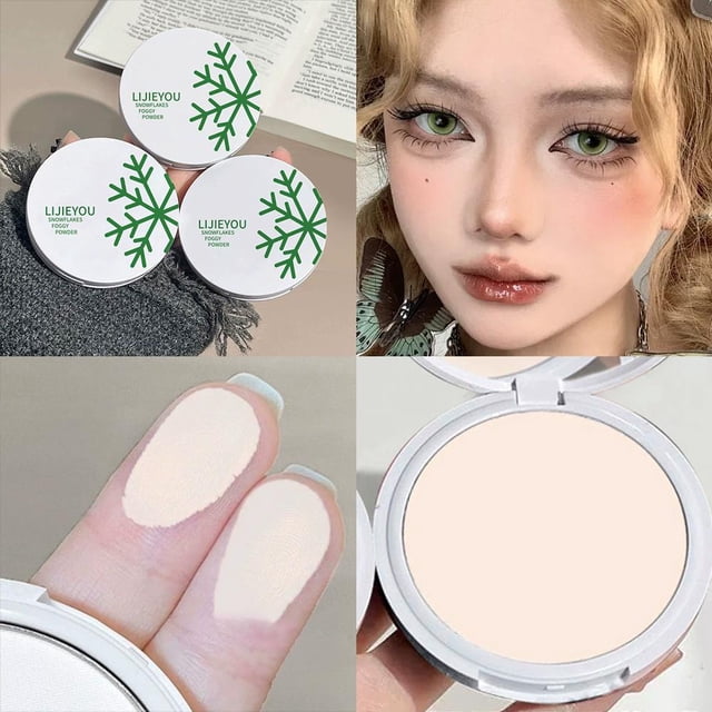 Long-Lasting Setting Powder Compact, Oil-Control Waterproof Loose Powder for Face Makeup, Sweat-Resistant Matte Finish, Ivory White