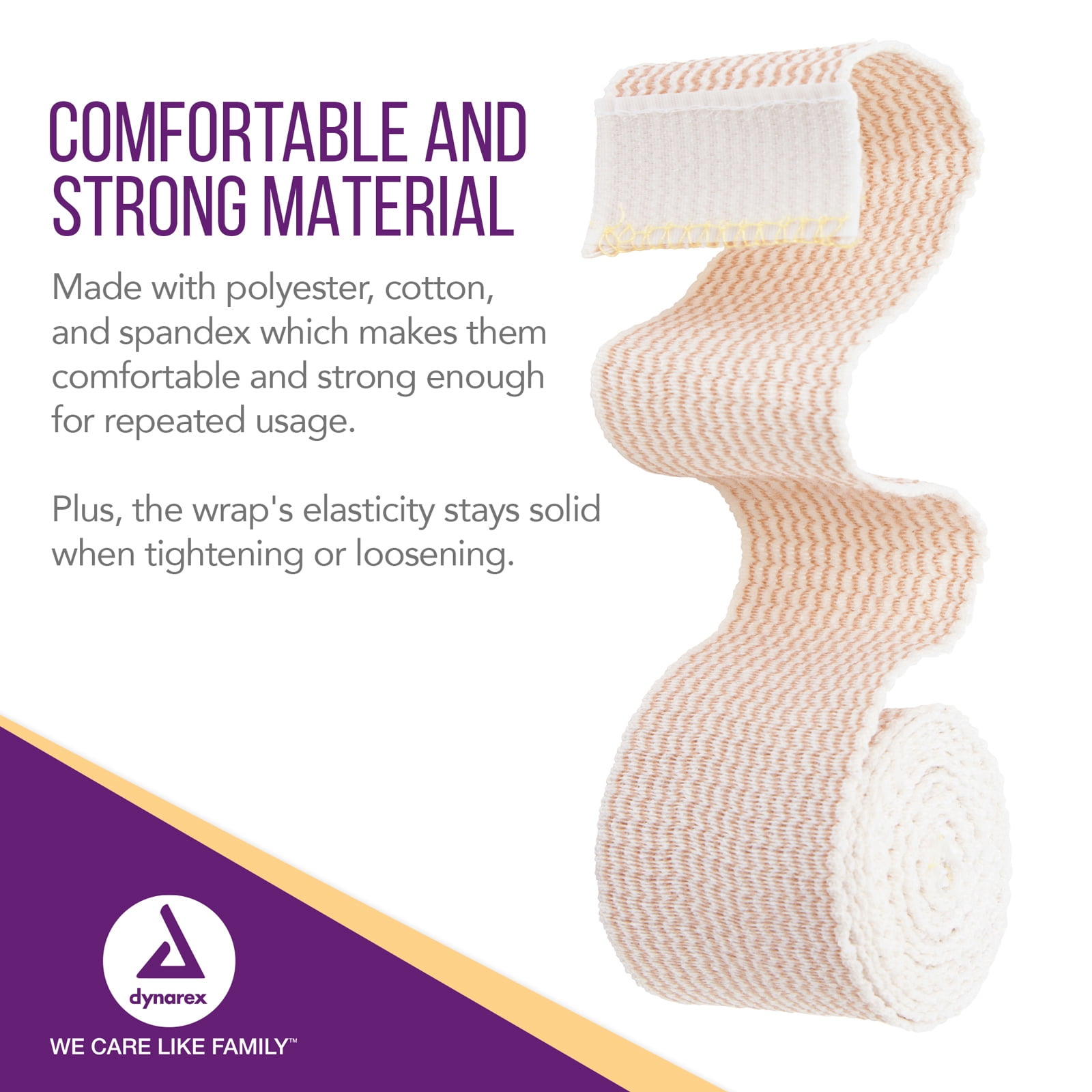 Dynarex Elastic Bandages with Self-Closure, Outstanding Compression and Stretch, Latex-Free Elastic Bandages with Velcro Closure,  2" x 5 yds., 1 Case of 50 Elastic Wrap Bandages (5 Boxes of 10)