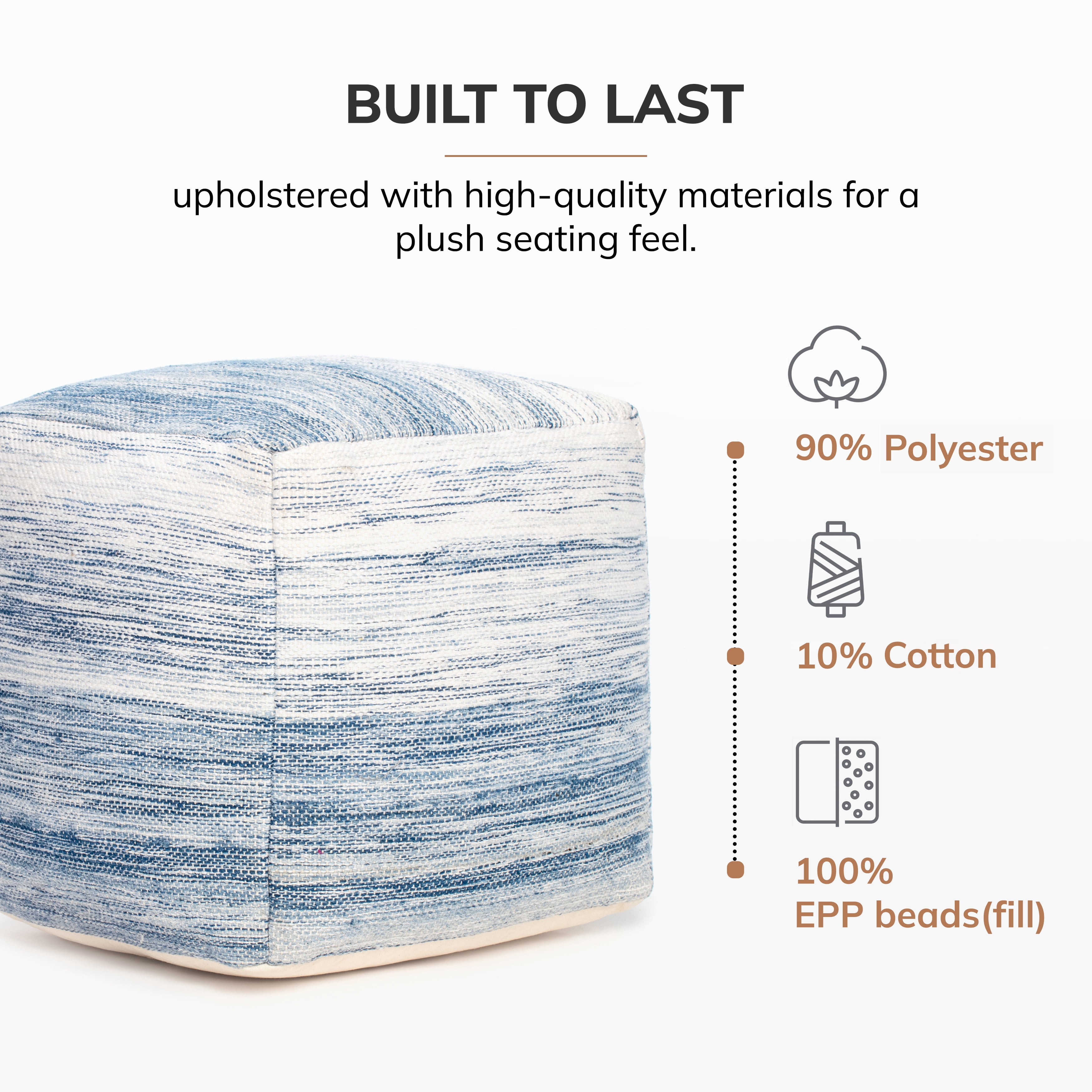 Bar Harbor 20" x 20" x 20" Blue & Ivory Pouf