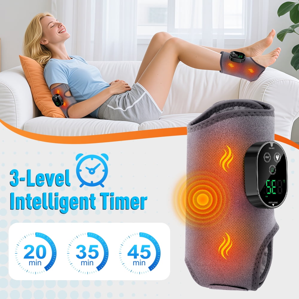Cordless Foot Ankle Massager, Ankle Heating Pad, Ankles Heated Wrap, Foot Heating Pad with 6 Heat Levels, 3 Timing & Vibration, 3000mAh Battery, Adjustable Strap for Left/Right Feet, Gray 2pcs