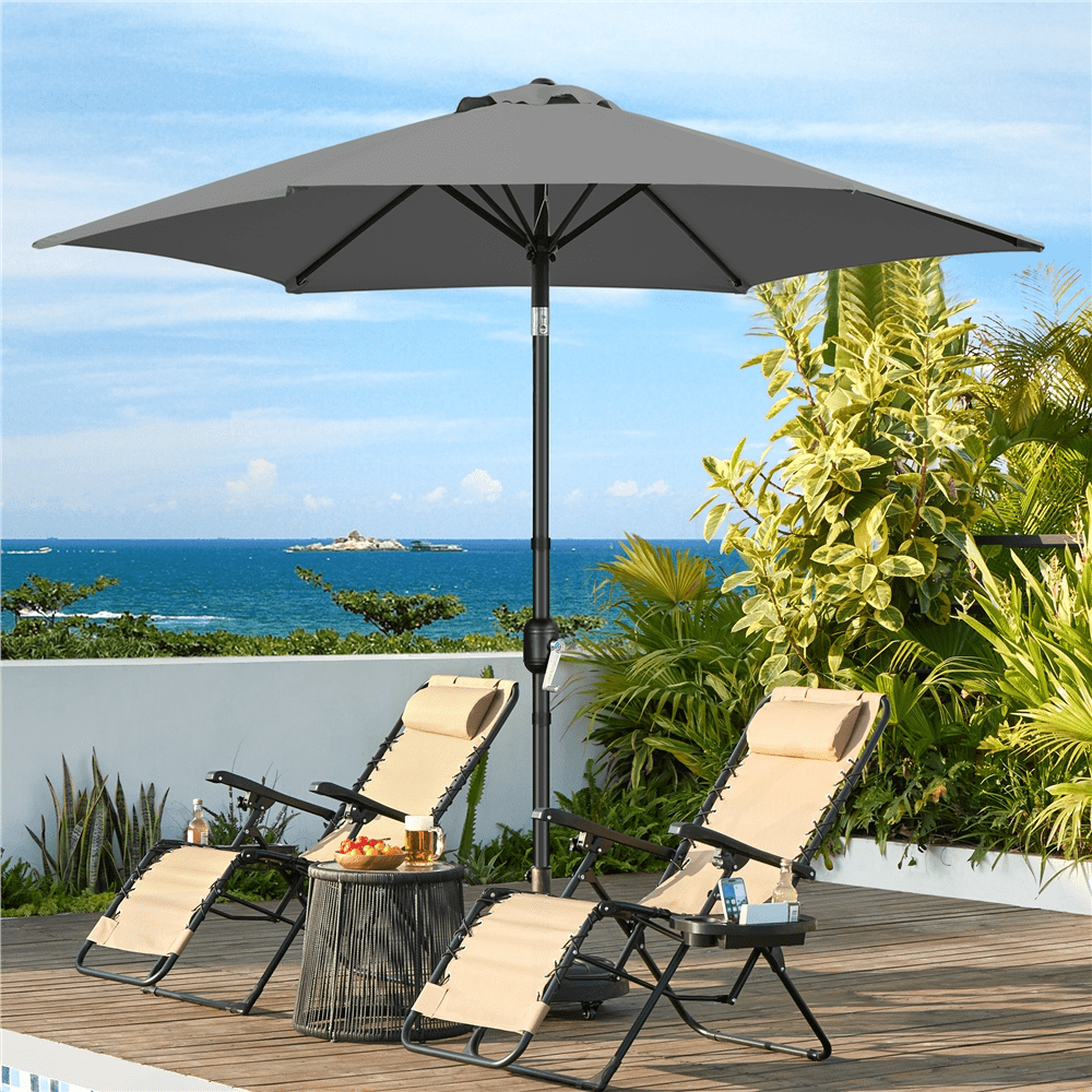 Renwick 9 Ft Outdoor Patio Umbrella with Push Button Tilt and Crank, Gray