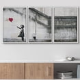thumbnail image 2 of wall26 - 3 Piece Framed Canvas Wall Art - There is Always Hope - Girl and Red Heart Balloon - Street Art - Guerilla - Modern Home Art Stretched and Framed Ready to Hang - 24"x36"x3 White, 2 of 5