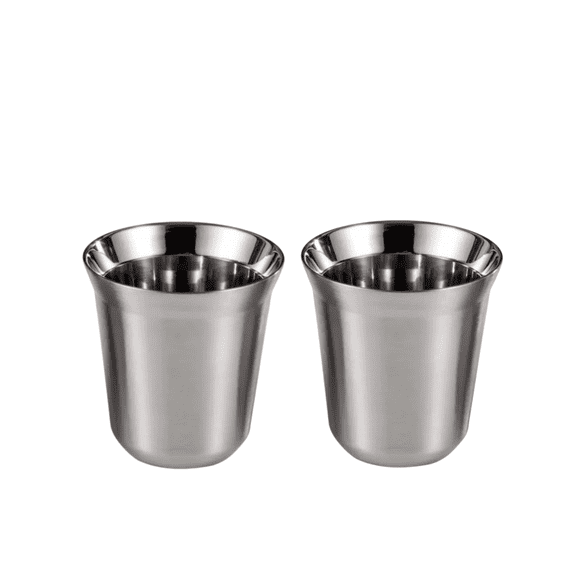 FGXMBXG Stainless Steel Italian-style Espresso Cup Set, double-layer insulated coffee cup, capacity 80 milliliters, 2-piece set, latte cup and tea cup, suitable for home office