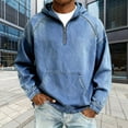 thumbnail image 2 of RYDCOT Men's Cotton Sweatshirt Washed Distressed Denim Hoodies Oversized Long Sleeve 1/4 Zip Casual Jean Hooded Loose Pullover Tops with Pocket Light Blue, 2 of 8